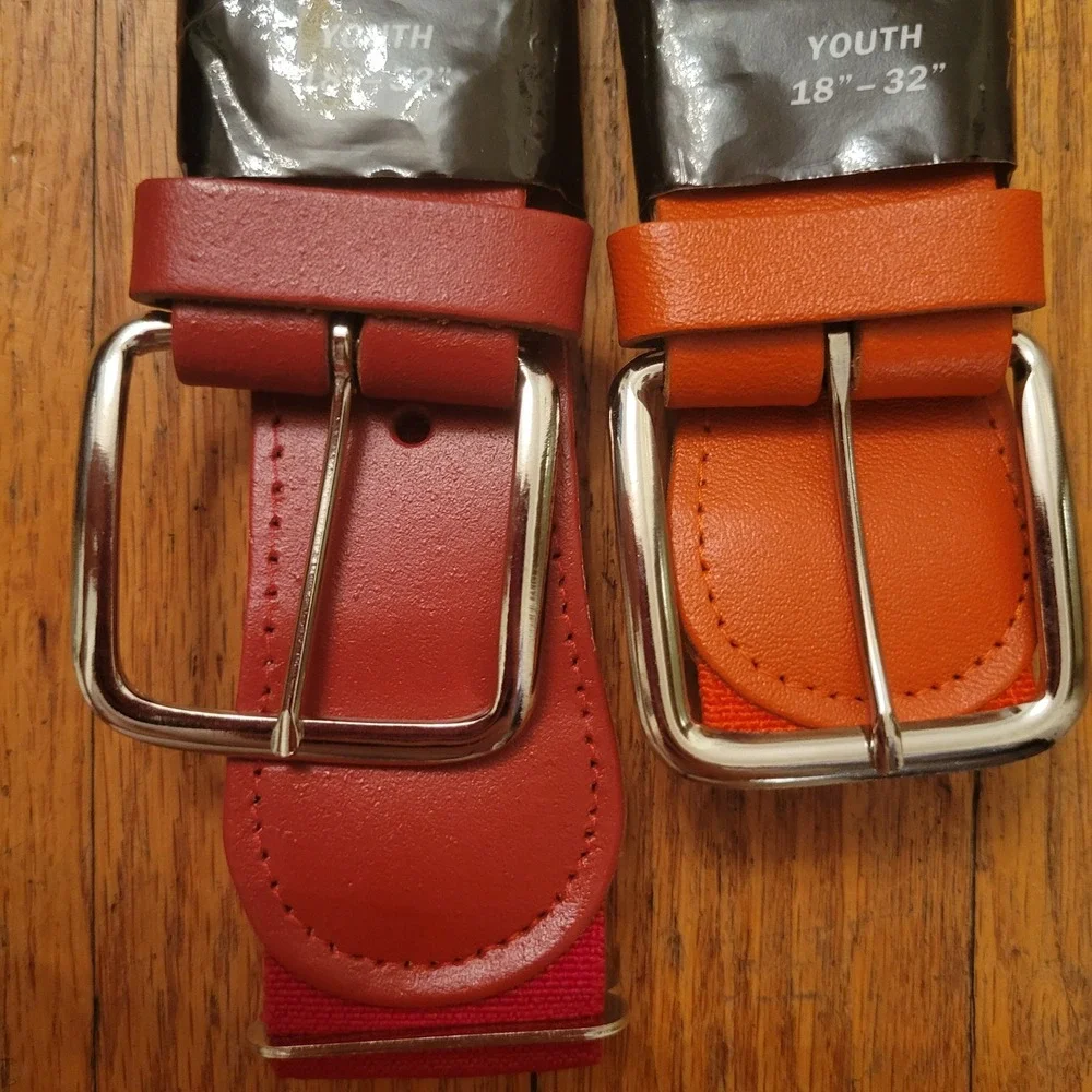 Alleson Athletic Youth Baseball Belt Red Orange Adjustable Elastic 2 Pack Sport